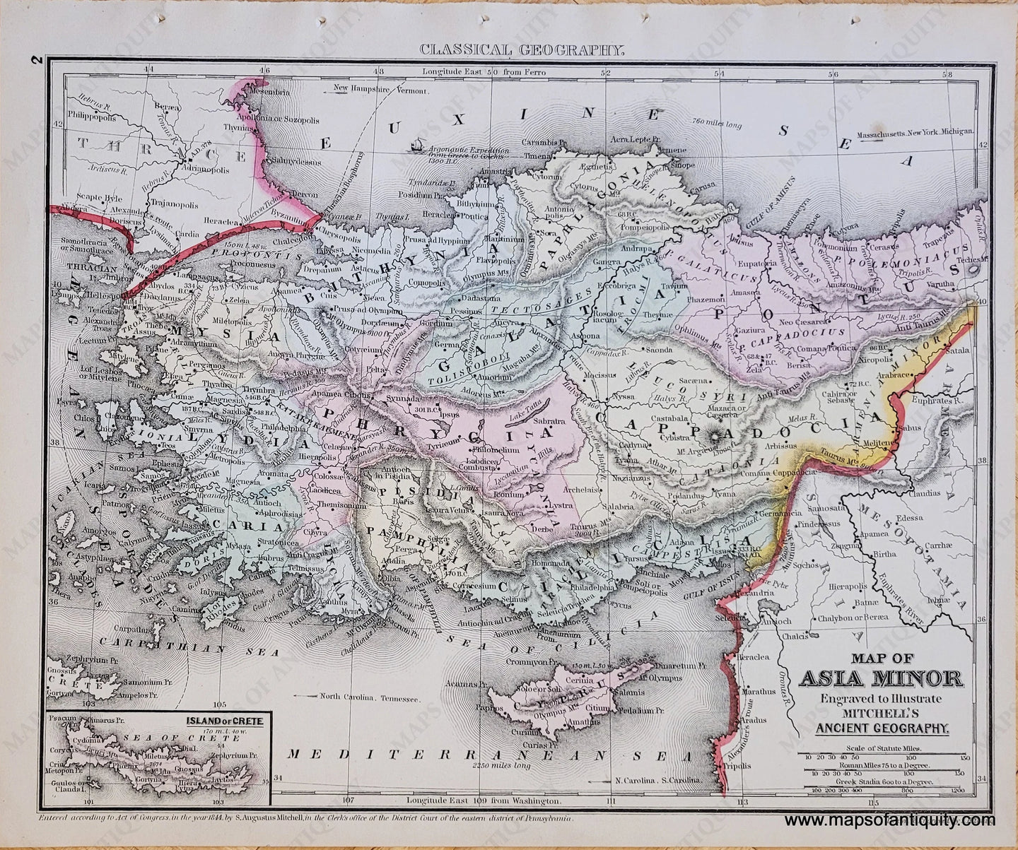 Genuine-Antique-Map-Map-of-Asia-Minor-Engraved-to-Illustrate-Mitchells-Ancient-Geography-Turkey-1871-Mitchell-Maps-Of-Antiquity-1800s-19th-century