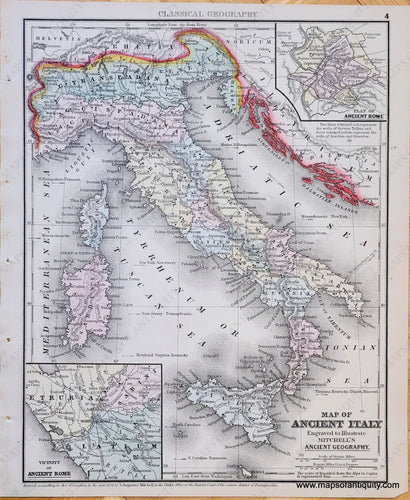 Genuine-Antique-Map-Map-of-Ancient-Italy-Engraved-to-Illustrate-Mitchells-Ancient-Geography-Ancient-World-Italy-1871-Mitchell-Maps-Of-Antiquity-1800s-19th-century