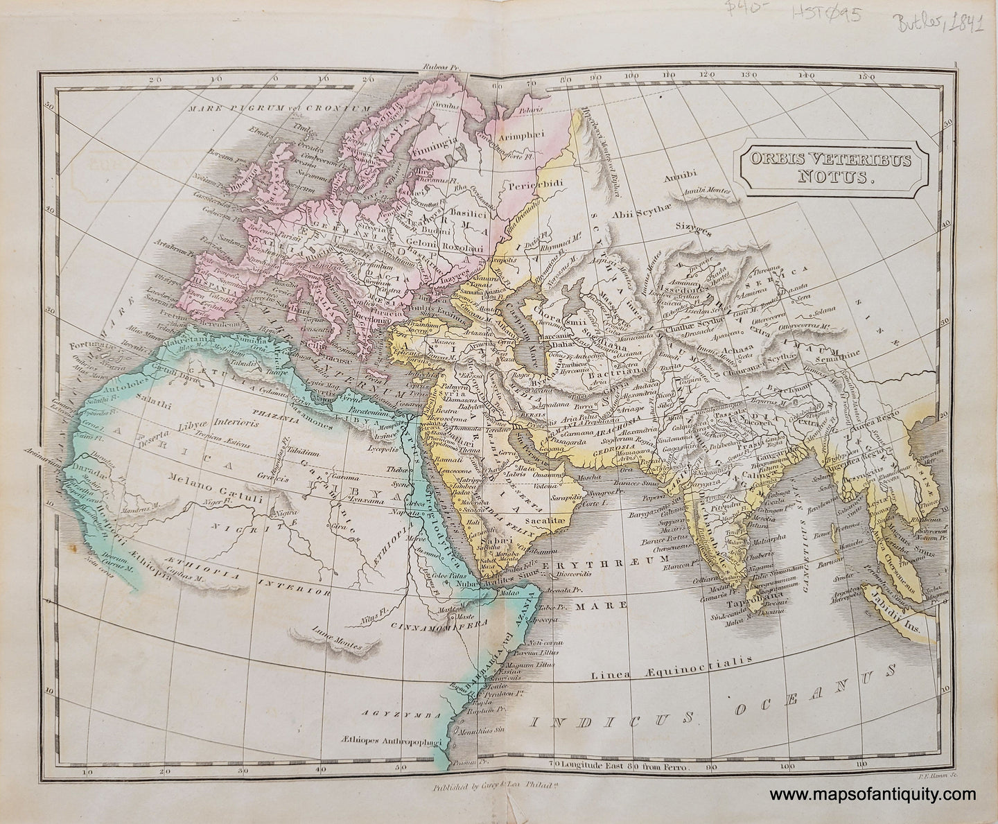 Antique-Hand-Colored-Map-Orbis-Veteribus-Notus-Ancient-World--1841-Butler-Maps-Of-Antiquity