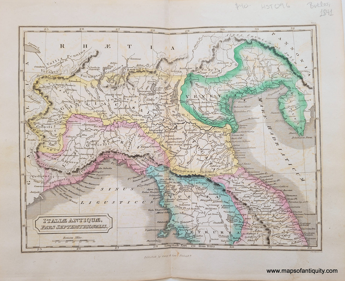 Antique-Hand-Colored-Map-Italie-Antiquae-Pars-Septentrionalis-Ancient-Italy-1841-Butler-Maps-Of-Antiquity