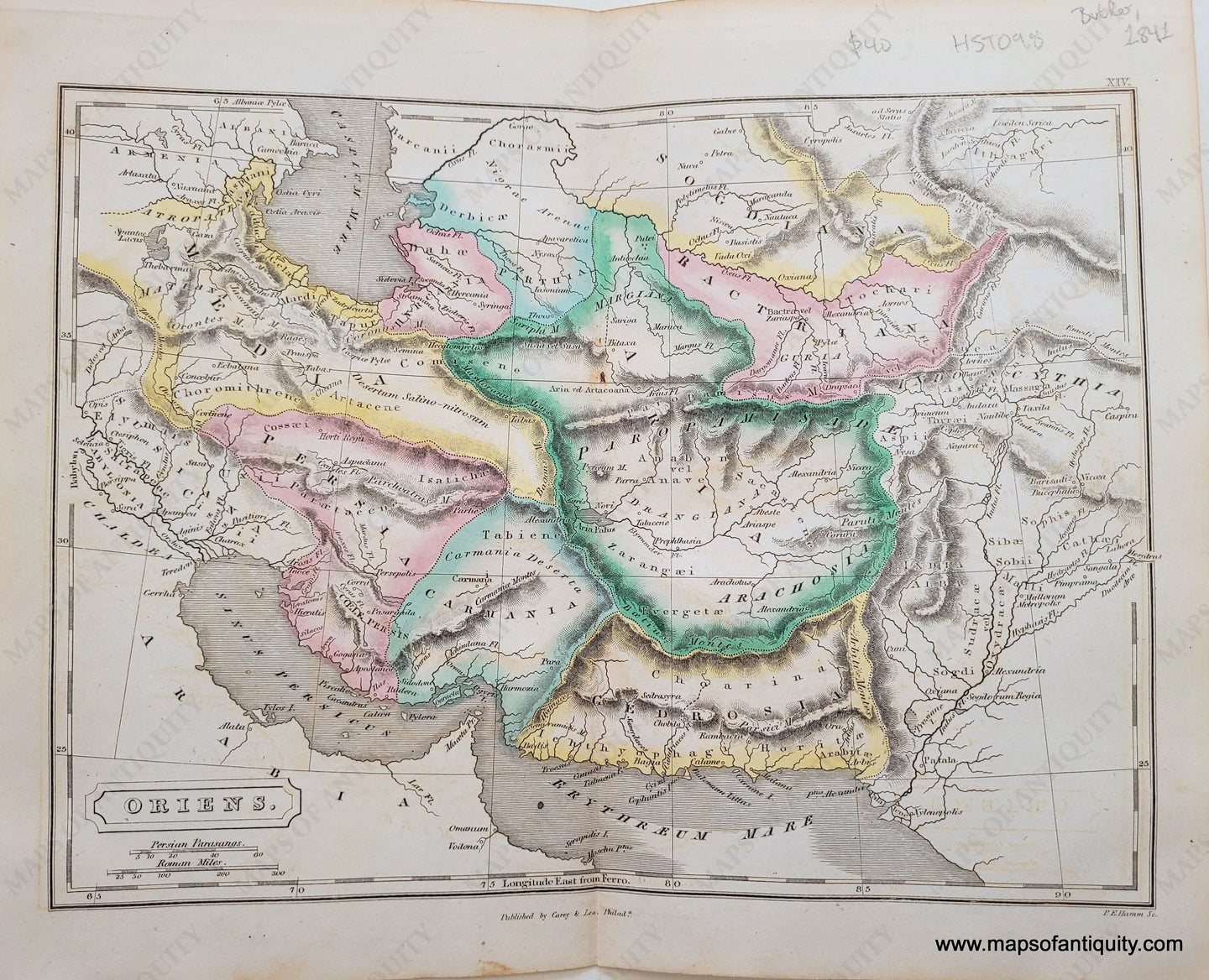 1841 - Middle East Oriens Antique Map Genuine Hand-Colored