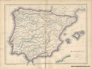 Genuine-Antique-Map-Hispania--Spain-and-Portugal-in-Ancient-Times--1871-Hughes-Maps-Of-Antiquity