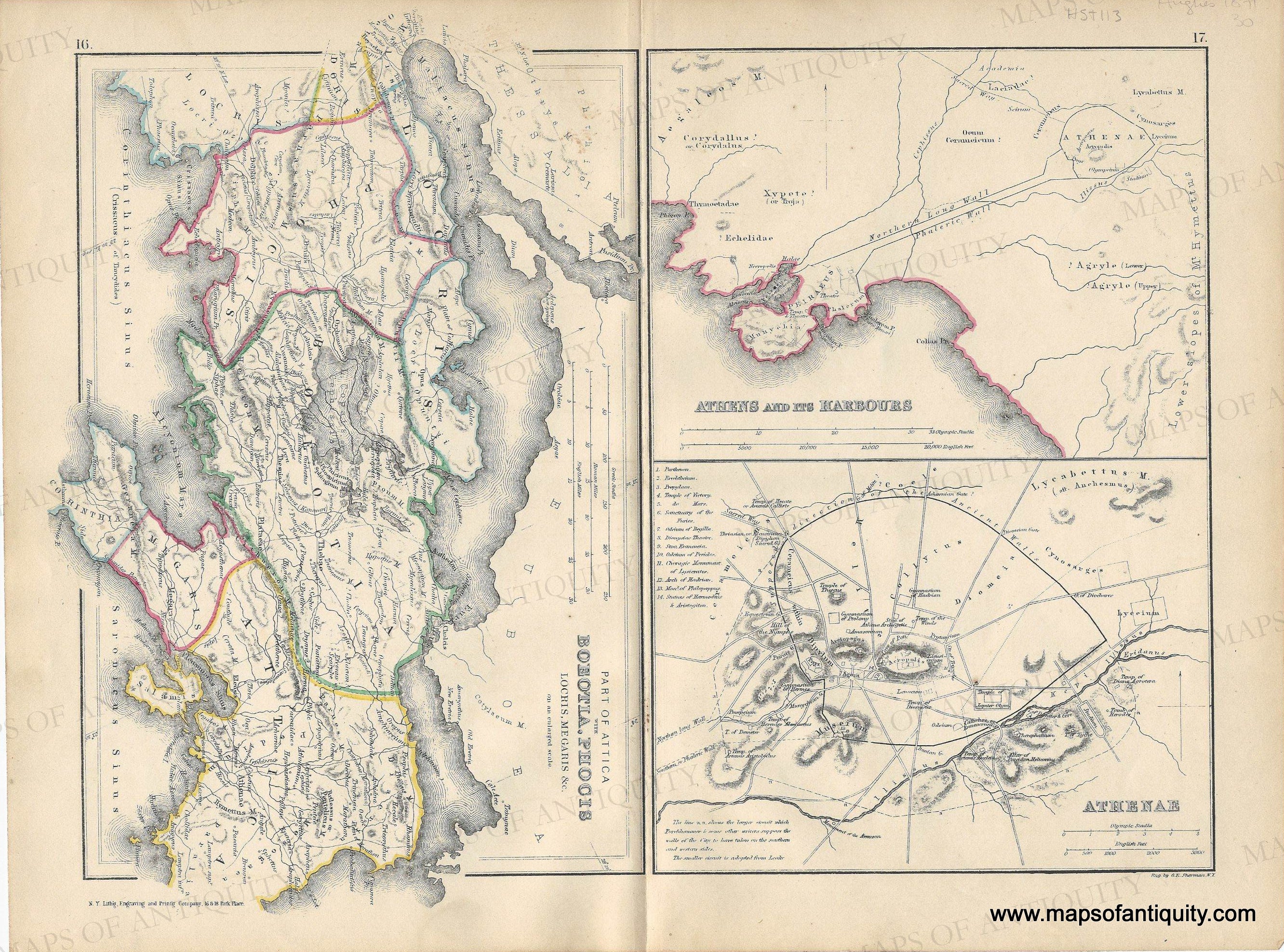 1871 - Ancient Greece - Part of Attica, Boeotia, Phocis, Locris, Megar ...