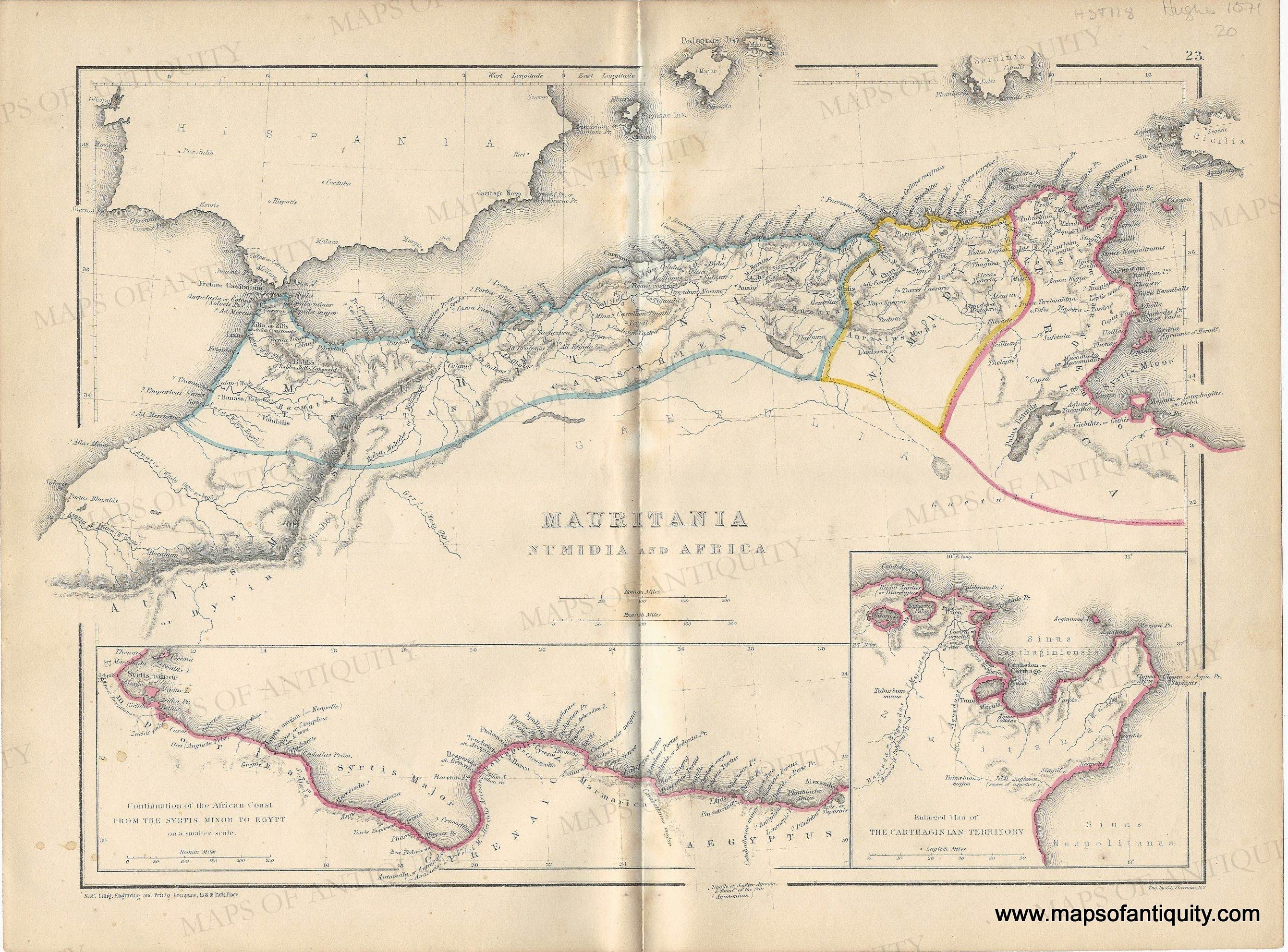 1871 - Africa - Mauritania, Numidia and Africa - Genuine Antique Map ...