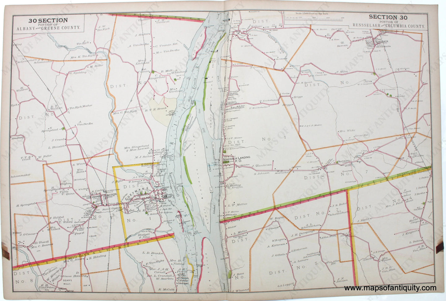 1891 - Section 30 - Portion of Albany and Greene County and Portion of Rensselaer and Columbia County - Antique Map