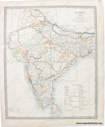 1835 - India Xii Index Map Antique Genuine Hand-Colored