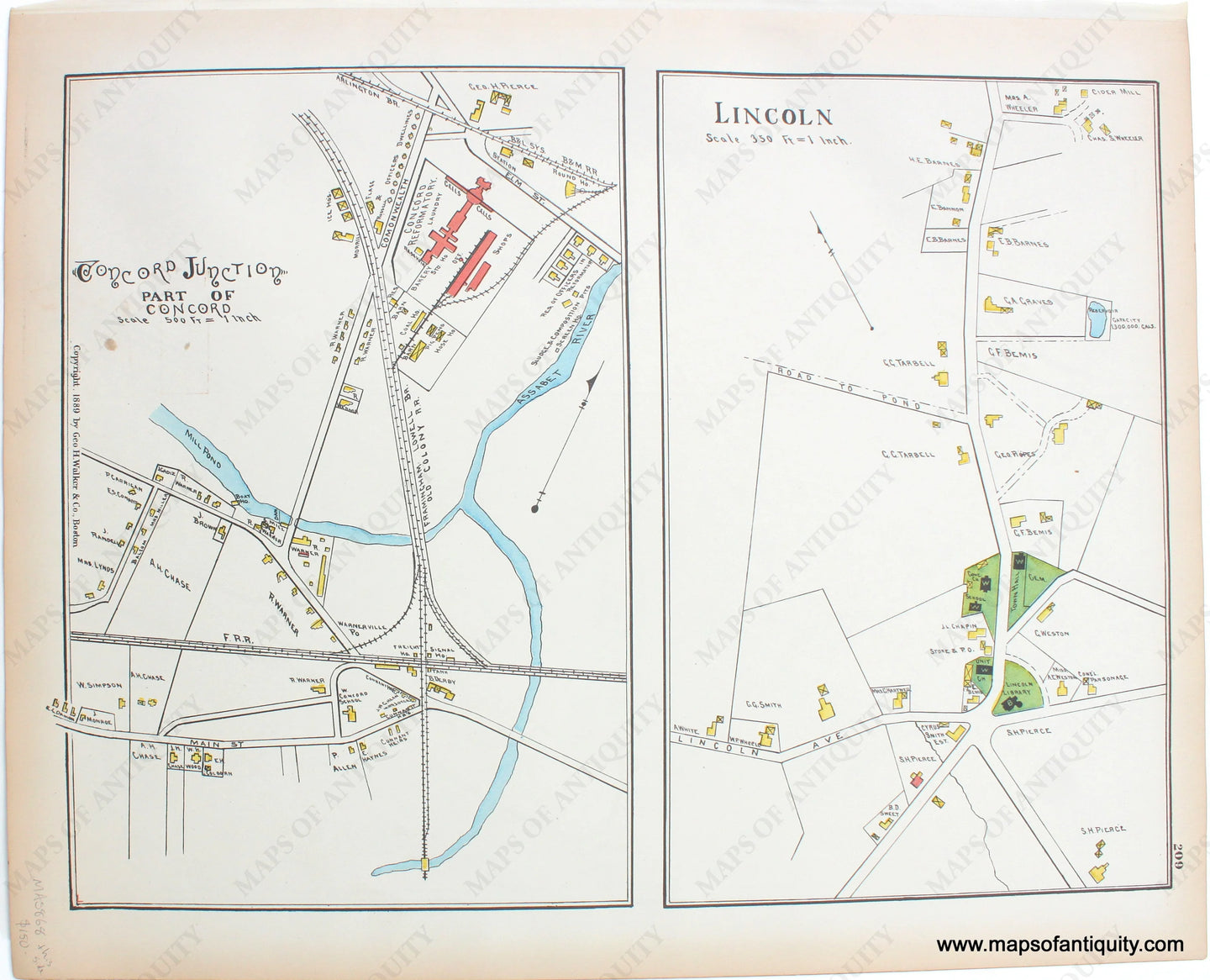 1889 - Lincoln/Concord Jct. (MA)  - Antique Map