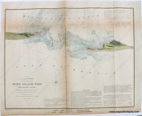 Genuine-Hand-Colored-Antique-Chart-Horn-Island-Pass-Mississippi-Sound-1853-US-Coast-Survey-Maps-Of-Antiquity