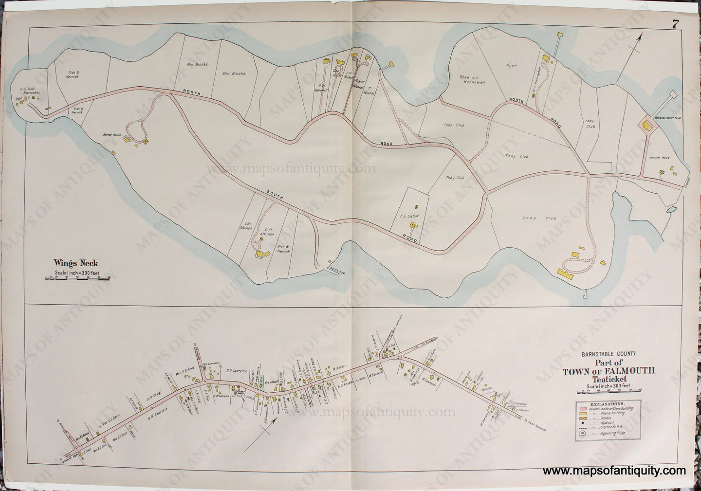 Antique-Map-Wing's-Neck-&-Teaticket-Falmouth-Walker-1906-Cape-Cod-Wings-Neck-Maps-of-Antiquity