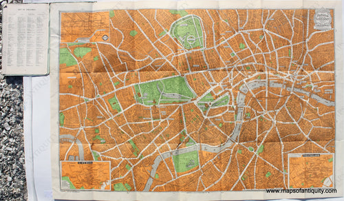 Genuine-Antique-Folding-Map-Pictorial-Plan-of-London-1936-