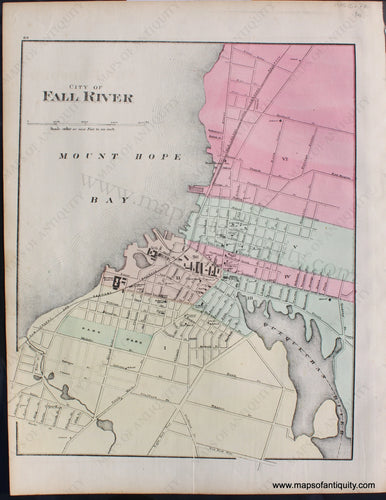 Antique-Hand-Colored-Map-City-of-Fall-River-(MA)-United-States-Massachusetts-1871-Walling-&-Gray-Maps-Of-Antiquity