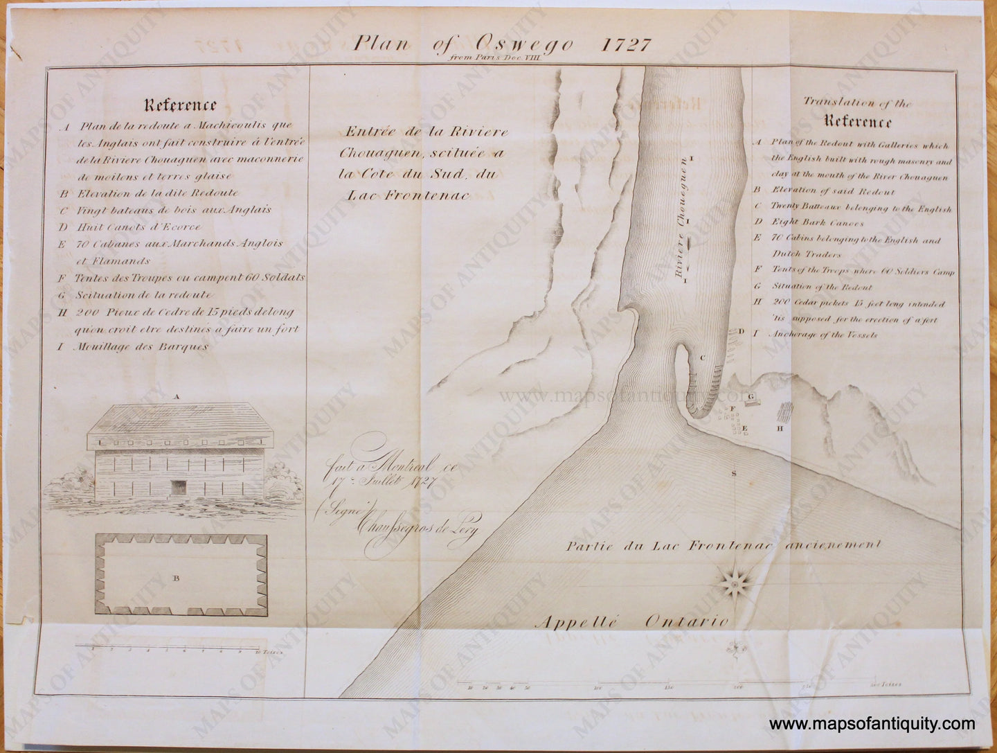 Genuine Antique Print-Plan of Oswego 1727-1850-Pease-Maps-Of-Antiquity