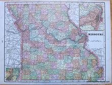 Load image into Gallery viewer, Antique-Printed-Color-Map-Michigan-and-Wisconsin-verso:-Missouri-and-Iowa-North-America-Midwest-1900-Cram-Maps-Of-Antiquity
