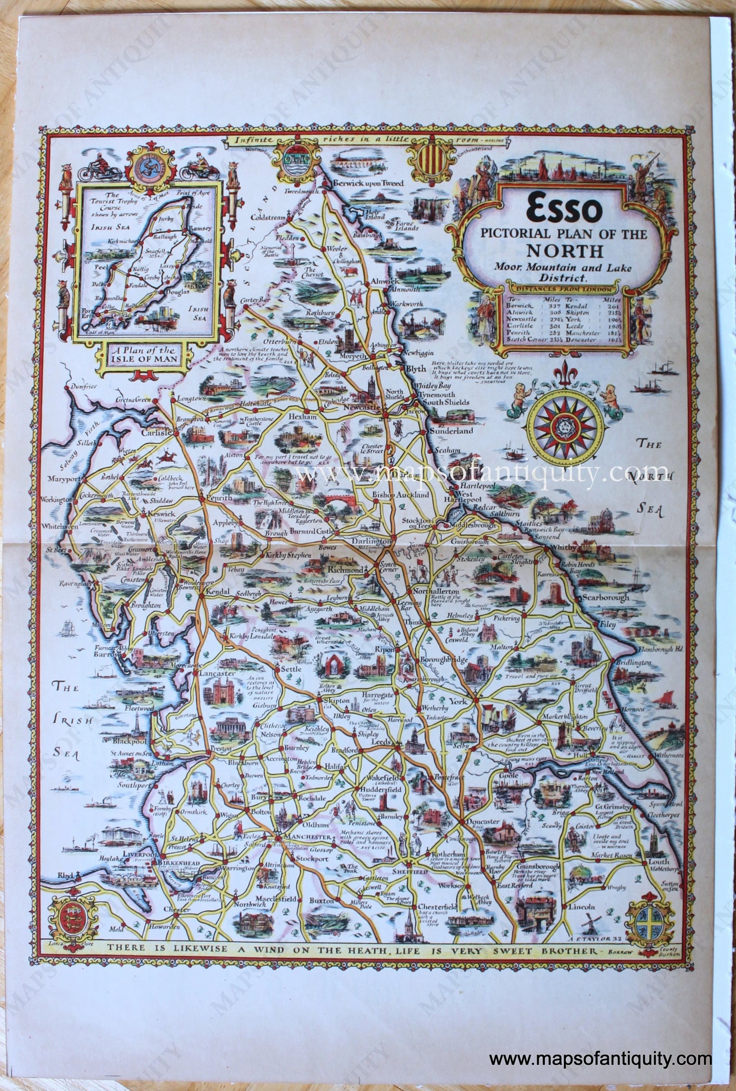 Genuine-Antique-Pictorial-Map-Esso-Pictorial-Plan-of-the-North-1932-A.E.-Taylor-Maps-Of-Antiquity