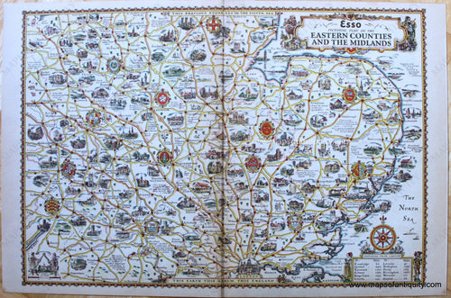Genuine-Antique-Pictorial-Map-Esso-Pictorial-Plan-of-the-Eastern-Counties-and-the-Midlands-1932-A.E.-Taylor-Maps-Of-Antiquity