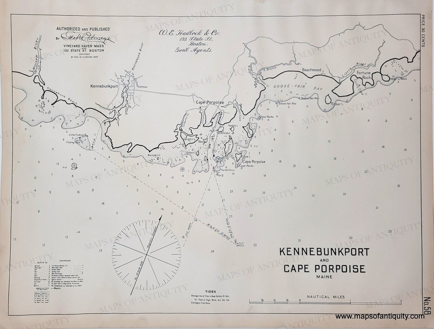black and white antique map with coastline and water depths Genuine-Antique-Nautical-Chart-Antique-Map-Kennebunkport-and-Cape-Porpoise-Maine-1908-Eldridge-Maps-Of-Antiquity