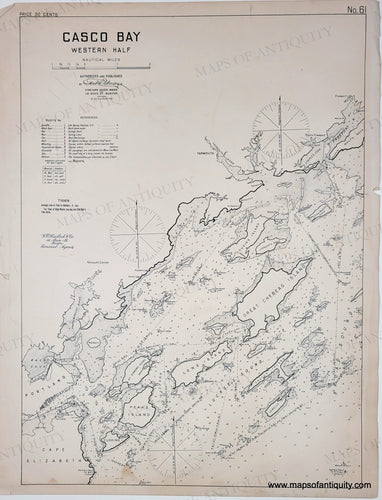Antique sailing map of Casco Bay, Maine with water depths. Black and white. Black-and-White-Antique-Nautical-Chart-Casco-Bay-Western-Half-United-States-Northeast-1909-Eldridge-Maps-Of-Antiquity
