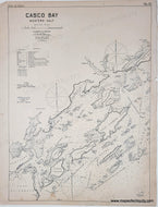 Antique sailing map of Casco Bay, Maine with water depths. Black and white. Black-and-White-Antique-Nautical-Chart-Casco-Bay-Western-Half-United-States-Northeast-1909-Eldridge-Maps-Of-Antiquity