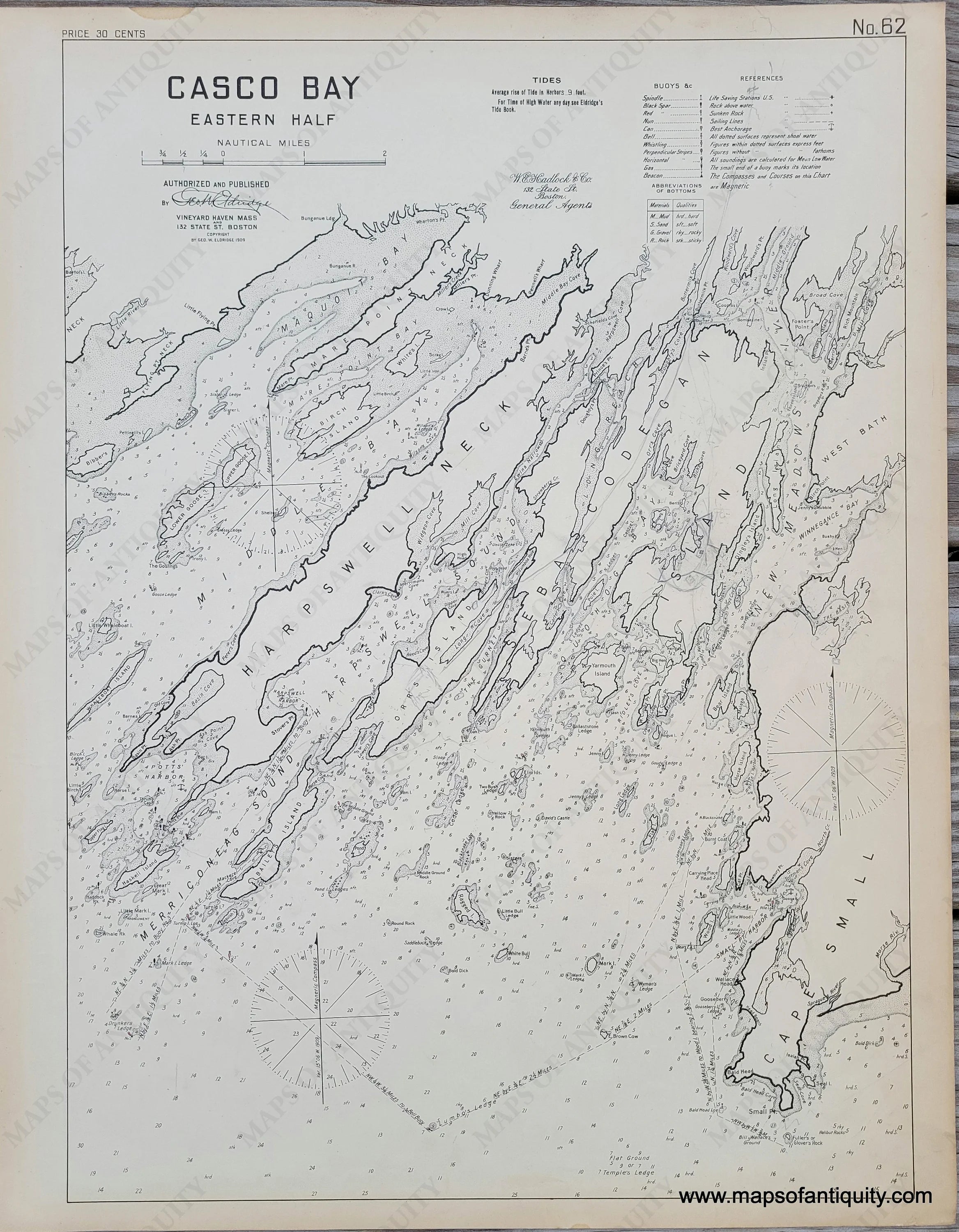 1909 Casco Bay Eastern Half Antique Chart Maps of Antiquity