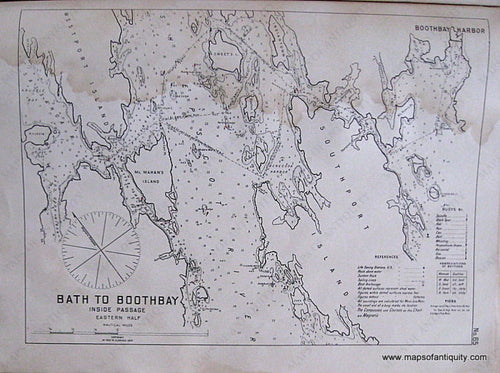 Black-and-White-Antique-Nautical-Chart-Bath-to-Boothbay-Inside-Passage-Eastern-Half-United-States-Northeast-1909-Eldridge-Maps-Of-Antiquity