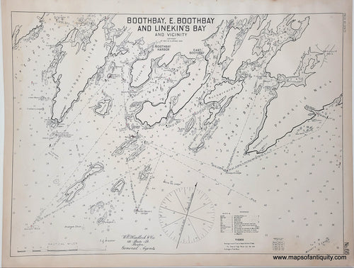 Black-and-White-Antique-Nautical-harbor-sailling-Chart-Boothbay-East-Boothbay-and-Linekin's-Bay-and-Vicinity-Maine-ME-United-States-Northeast-1909-Eldridge-Maps-Of-Antiquity