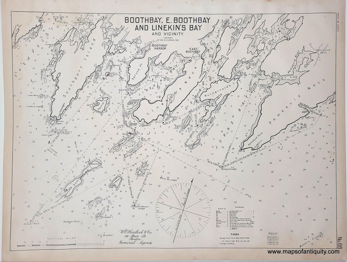 Black-and-White-Antique-Nautical-harbor-sailling-Chart-Boothbay-East-Boothbay-and-Linekin's-Bay-and-Vicinity-Maine-ME-United-States-Northeast-1909-Eldridge-Maps-Of-Antiquity