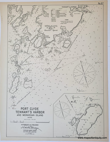 Antique-Map-Nautical-Sailing-Habor-chart-Port-Clyde-Tennant's-Harbor-and-Monhegan-Island-Maine-Eldridge-1909-Maps-of-Antiquity