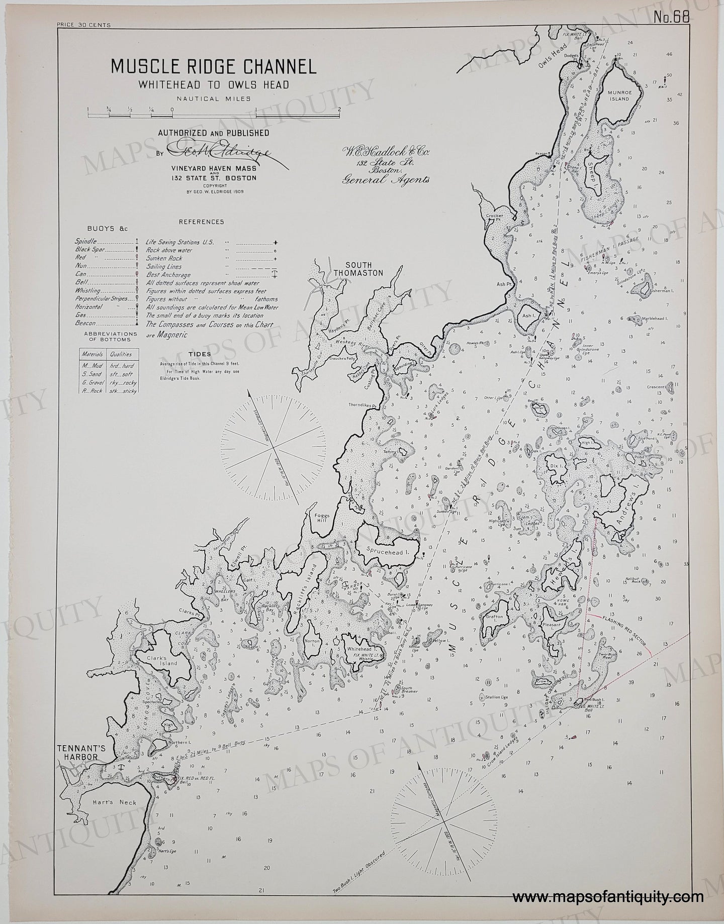 1909 - Muscle Ridge Channel Whitehead to Owls Head (Maine) - Antique C ...