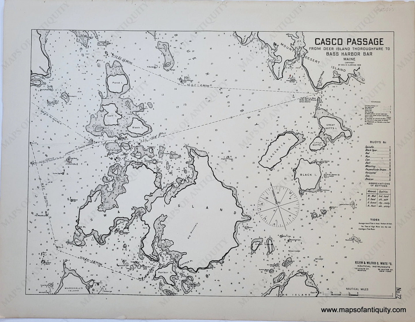 Black-and-White-Antique-Nautical-Chart-Casco-Passage-from-Deer-Island-Thoroughfare-to-Bass-Harbor-Bar-Maine--United-States-Northeast-1909-Eldridge-Maps-Of-Antiquity