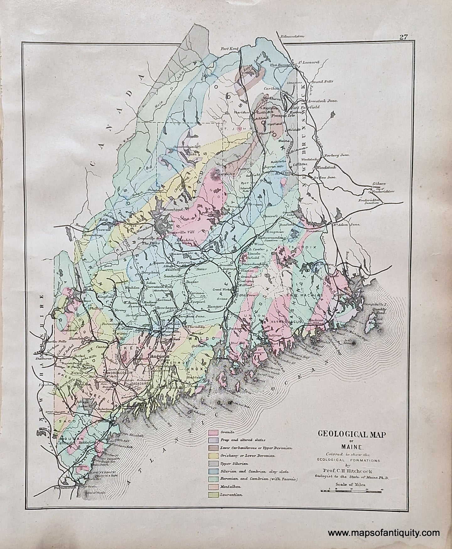 1885 - Geological Map of Maine - Antique Map