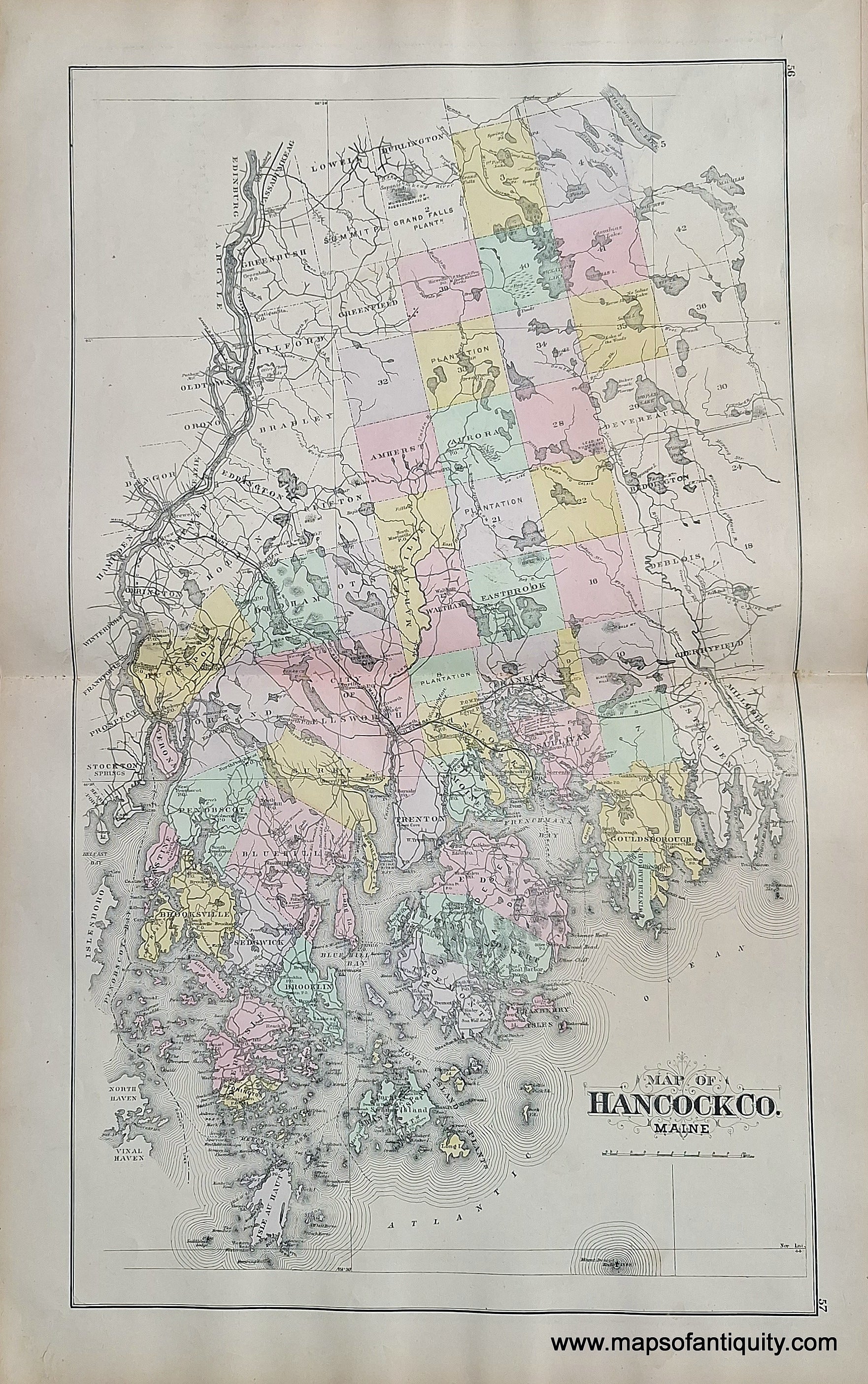 1884 Double Sided Map Hancock County Maine Machias Village Villa Maps Of Antiquity 6859