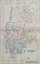 Load image into Gallery viewer, Antique map of Hancock County maine in original hand-colored tones of pink, green, yellow, purple
