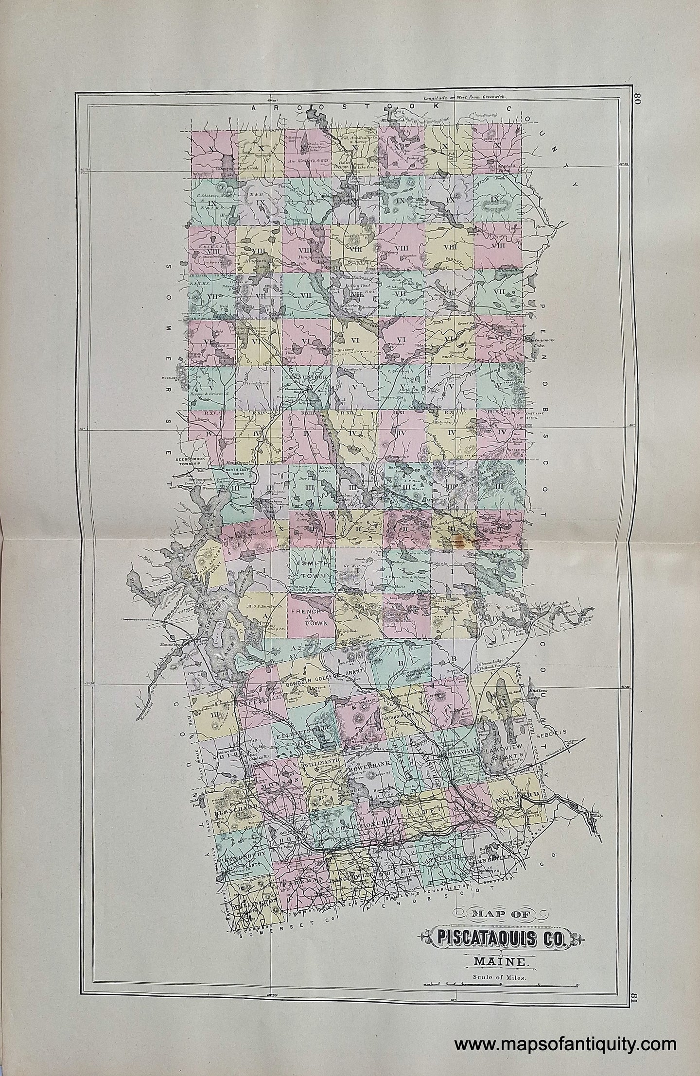 Double-sided sheet with Piscataquis County, Maine, Sorrento, Bucksport, South Berwick, Foxcroft, Dover, and the Great Works of Oldtown - Antique Map