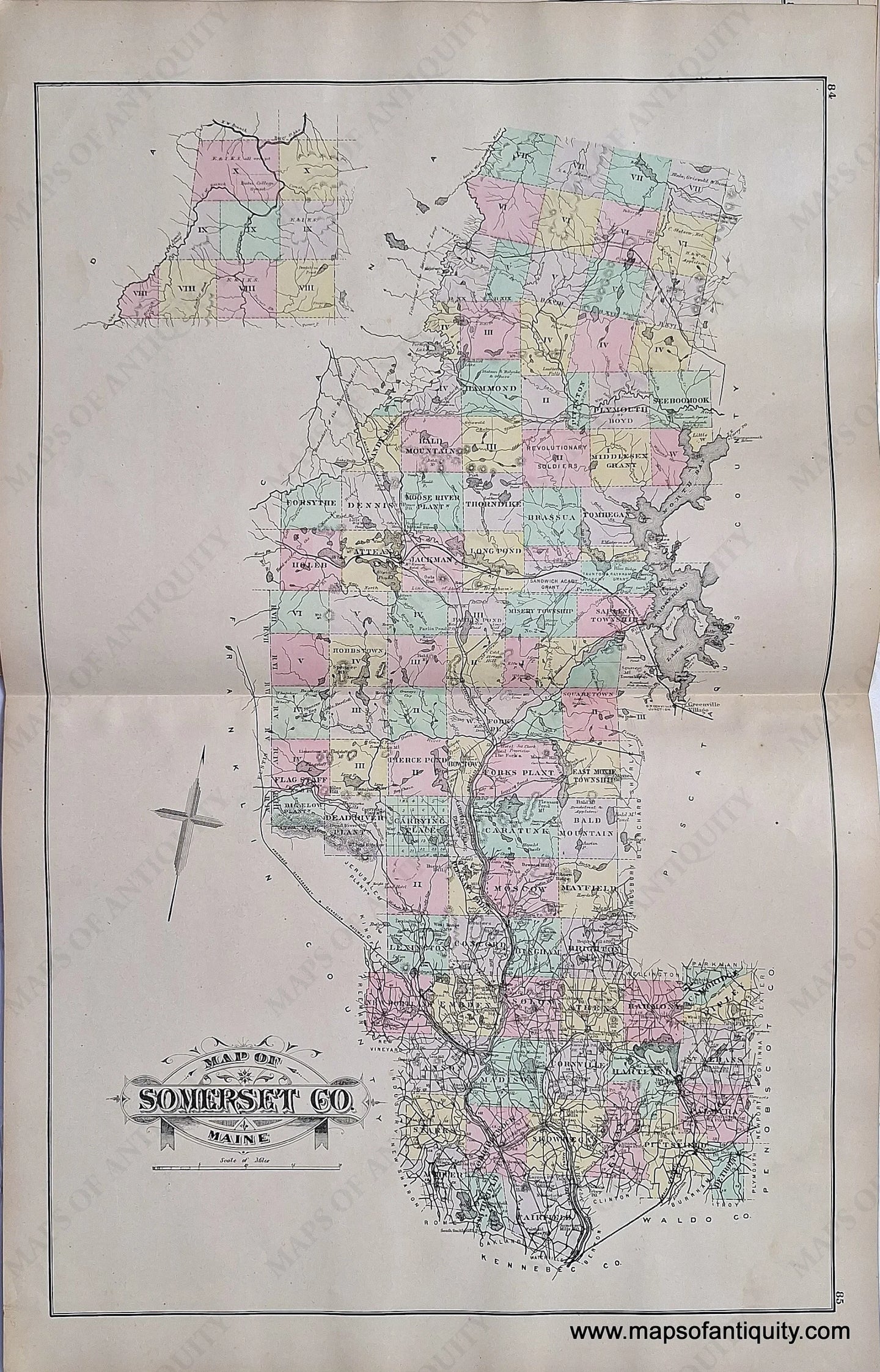 1884 - Double-Sided Map: Somerset County Maine Oldtown Falmouth Foreside And Adjacent Islands Casco