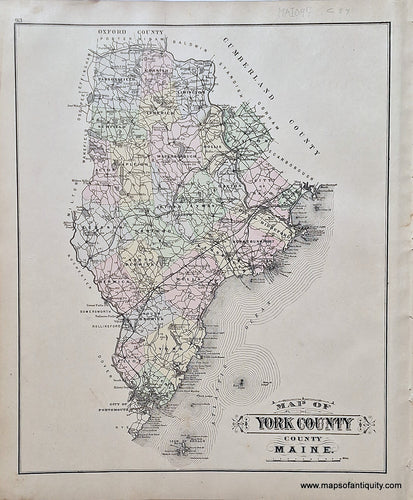 Hand-colored-Antique-Map-York-County-Maine-United-States-Maine-c.-1884-Stuart/Colby-Maps-Of-Antiquity