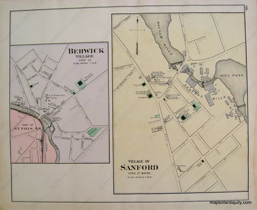 Hand-colored-Antique-Map-Berwick-Village-Village-of-Sanford-Maine-United-States-Maine-c.-1885-Stuart/Colby-Maps-Of-Antiquity