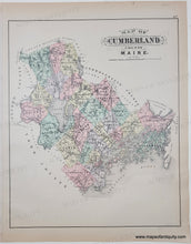 Load image into Gallery viewer, Map of Cumberland County, Maine from 1895 
Antique map with original colors of yellow, pink, blue, and green. 

