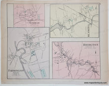 Load image into Gallery viewer, Antique map of Gorham, Bridgeton, and Farmington Village 
Antique map with original colors of yellow, pink, blue, and green. 

