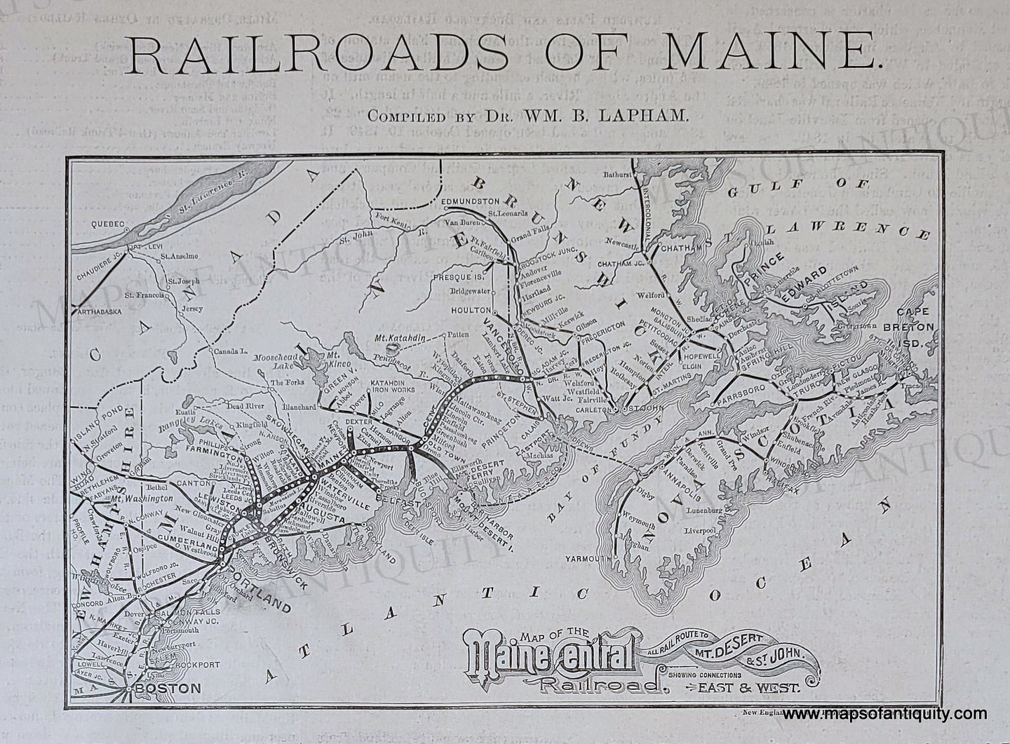 1884 - Railroads of Maine - Antique Map