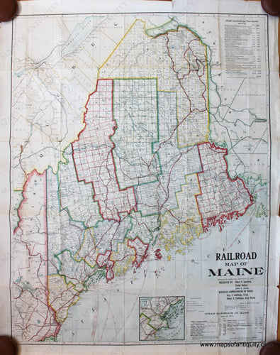 Antique-Printed-Color-Map-Railroad-Map-of-Maine-United-States-Maine-1913-Cram-Maps-Of-Antiquity