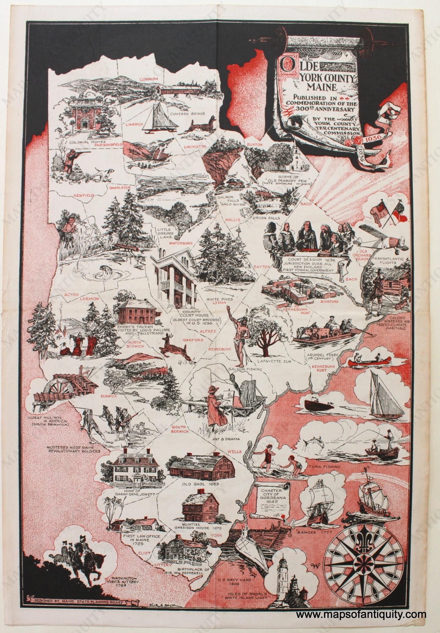 Antique-map-York-County-Maine-Tercentenary-Pictorial-1936