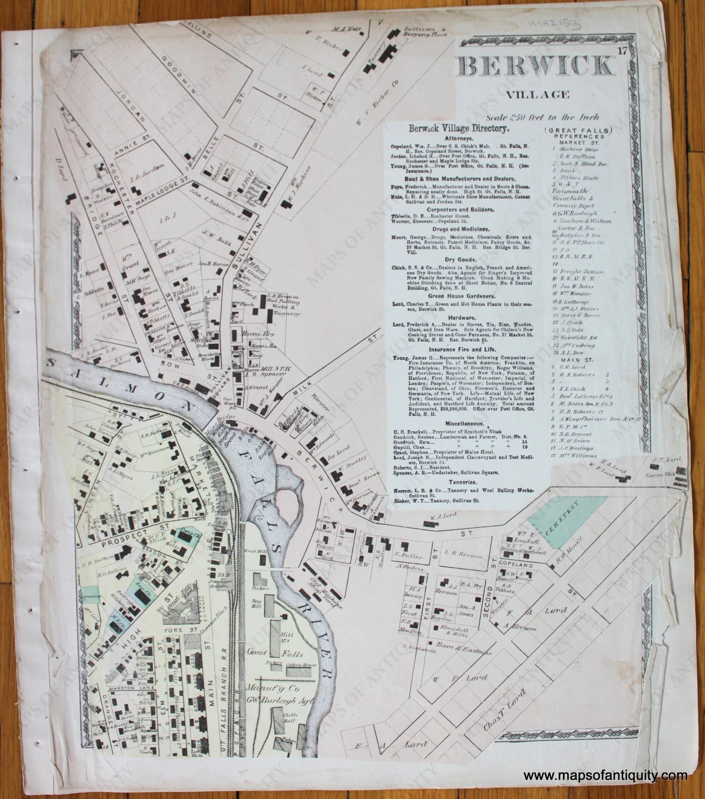 Berwick-Village-York-County-Maine-Antique-Map-1872-Sanford-Everts-1870s-1800s-19th-century-Maps-of-Antiquity