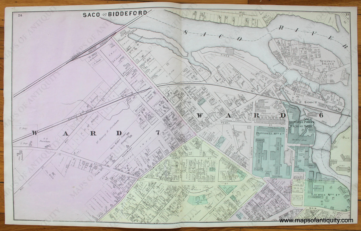 Saco-and-Biddeford-York-County-Maine-Antique-Map-1872-Sanford-Everts-1870s-1800s-19th-century-Maps-of-Antiquity