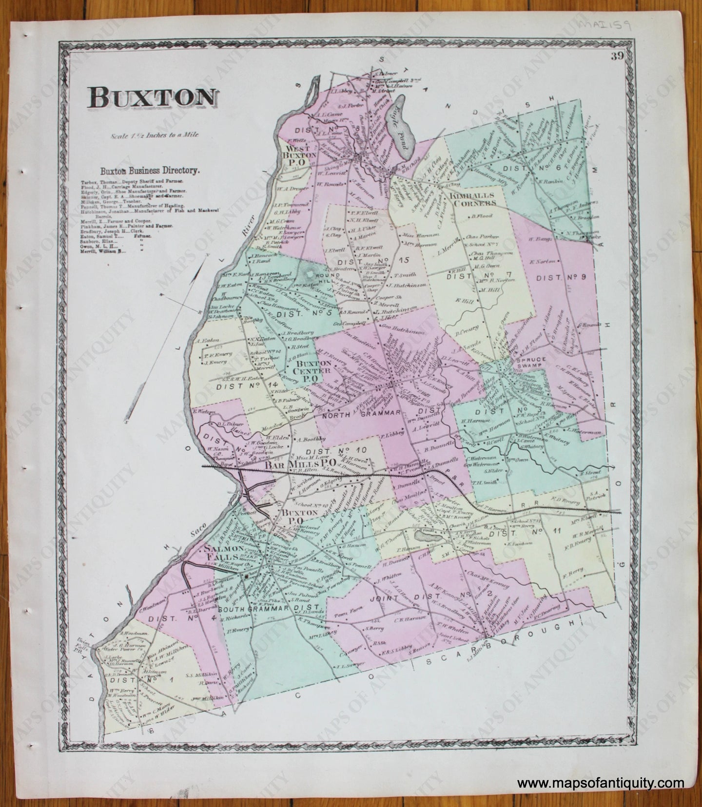 Buxton-York-County-Maine-Antique-Map-1872-Sanford-Everts-1870s-1800s-19th-century-Maps-of-Antiquity