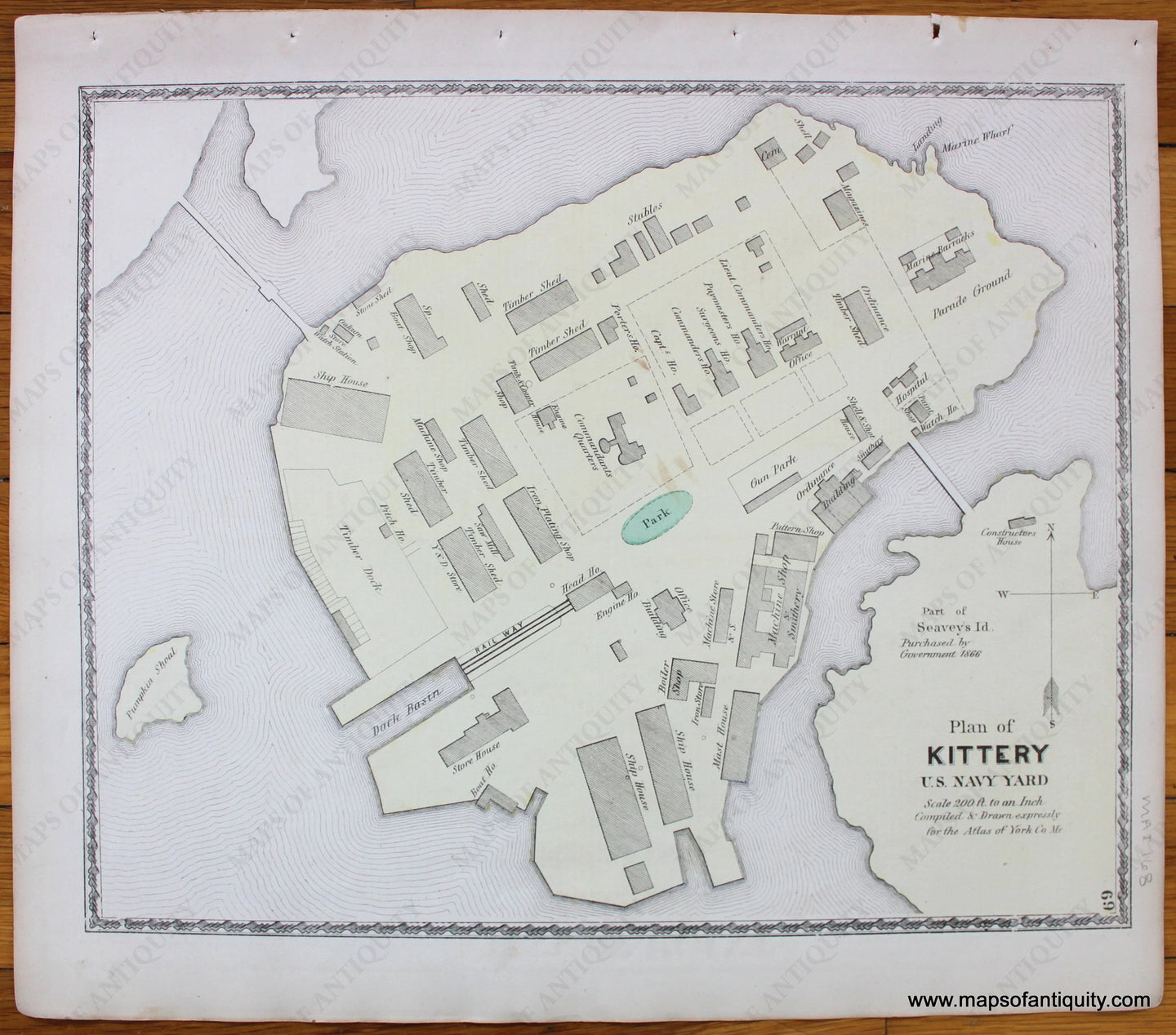 Plan-of-Kittery-U.S.-Navy-Yard-York-County-Maine-Antique-Map-1872-Sanford-Everts-1870s-1800s-19th-century-Maps-of-Antiquity