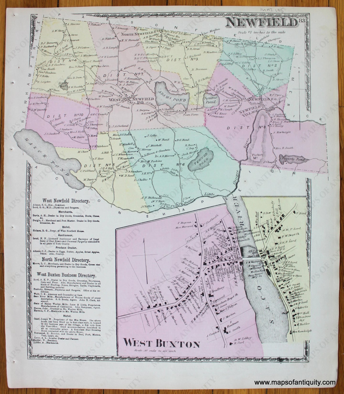 Newfield-West-Buxton-York-County-Maine-Antique-Map-1872-Sanford-Everts-1870s-1800s-19th-century-Maps-of-Antiquity