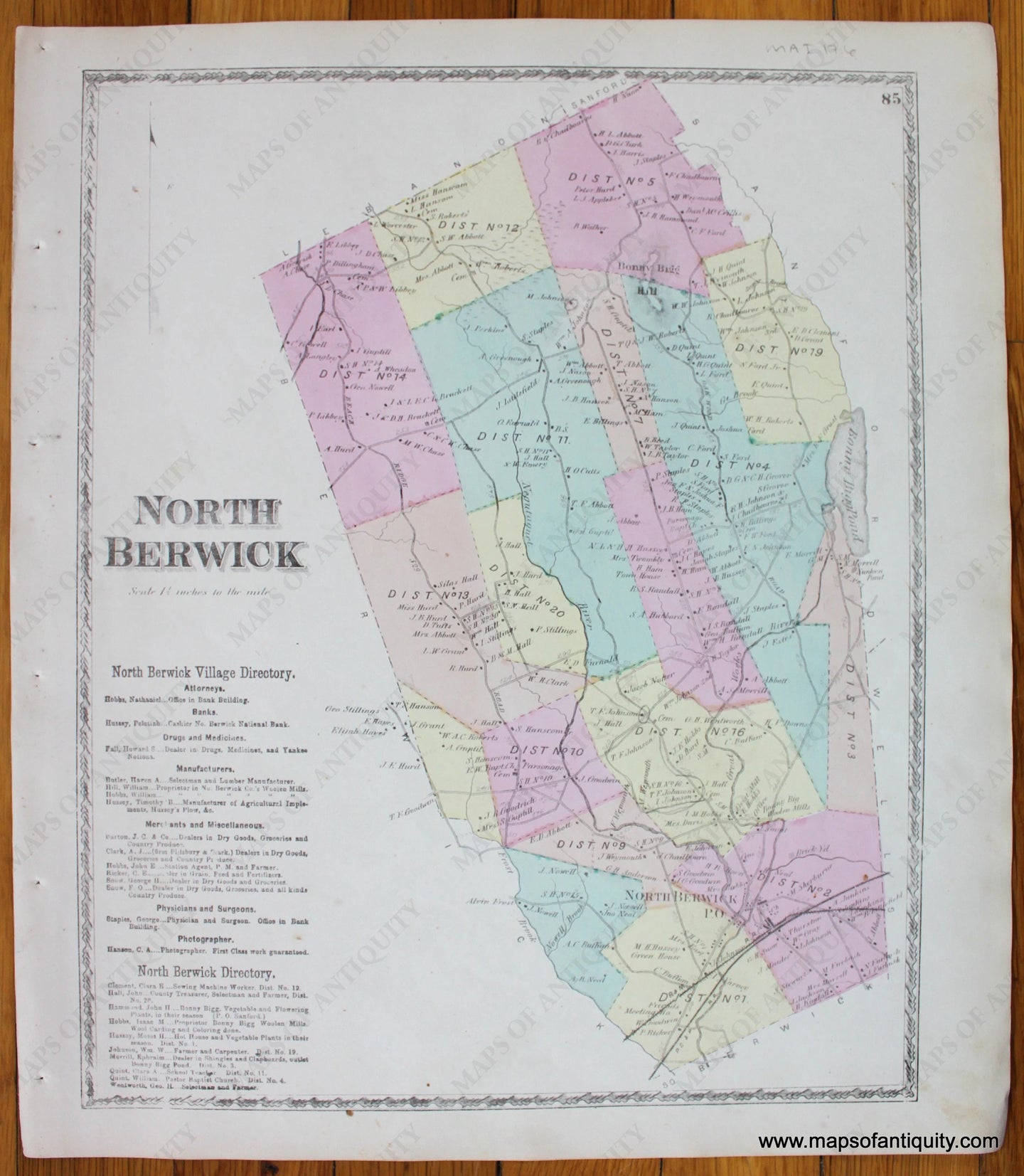 North-Berwick-York-County-Maine-Antique-Map-1872-Sanford-Everts-1870s-1800s-19th-century-Maps-of-Antiquity