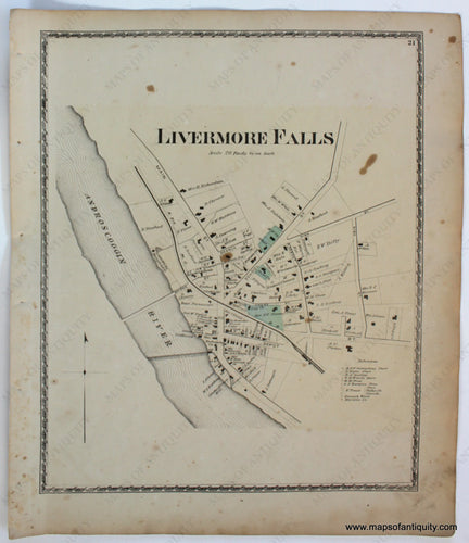 Antique-Map-Livermore-Falls-Androscoggin-Co.-County-Maine-Town-Towns-Sanford-Everts-1873-1870s-1800s-Mid-Late-19th-Century-Maps-of-Antiquity