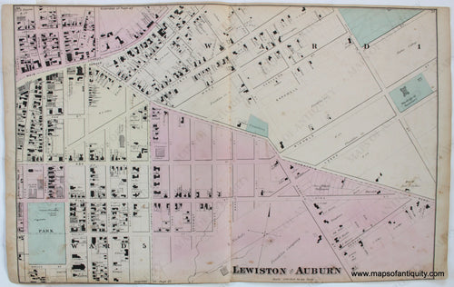 Antique-Map-Lewiston-Auburn-Androscoggin-Co.-County-Maine-Town-Towns-Sanford-Everts-1873-1870s-1800s-Mid-Late-19th-Century-Maps-of-Antiquity