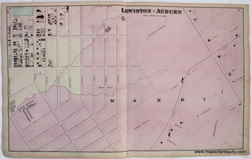 Antique-Map-Lewiston-Auburn-Androscoggin-Co.-County-Maine-Town-Towns-Sanford-Everts-1873-1870s-1800s-Mid-Late-19th-Century-Maps-of-Antiquity